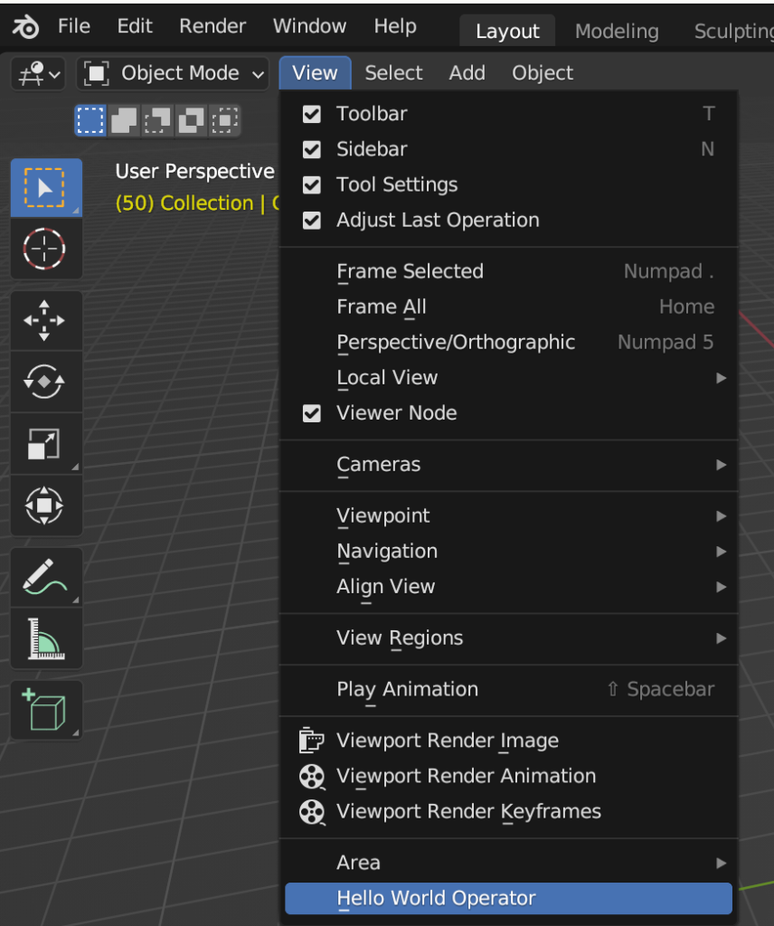 Running our Blender Python Operator from the View Menu