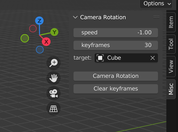Example of camera rotation panel in 3D view.