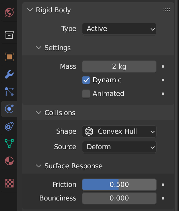 Blender Rigid Body Physics Settings
