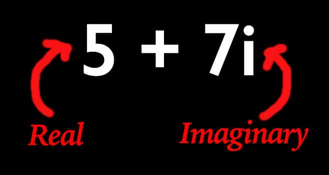 5 + 7i, 5 is the real number and 7i is the imaginary number
