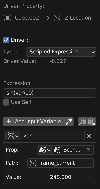 Blender driver for cyclical movement up and down.