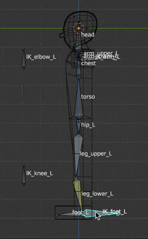 Testing the inverse kinematics rig in Blender. This is in pose mode, moving the foot.
