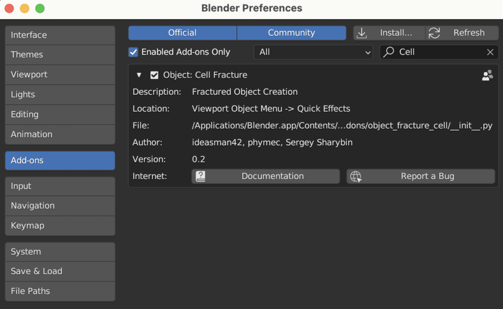 Enable cell fracture