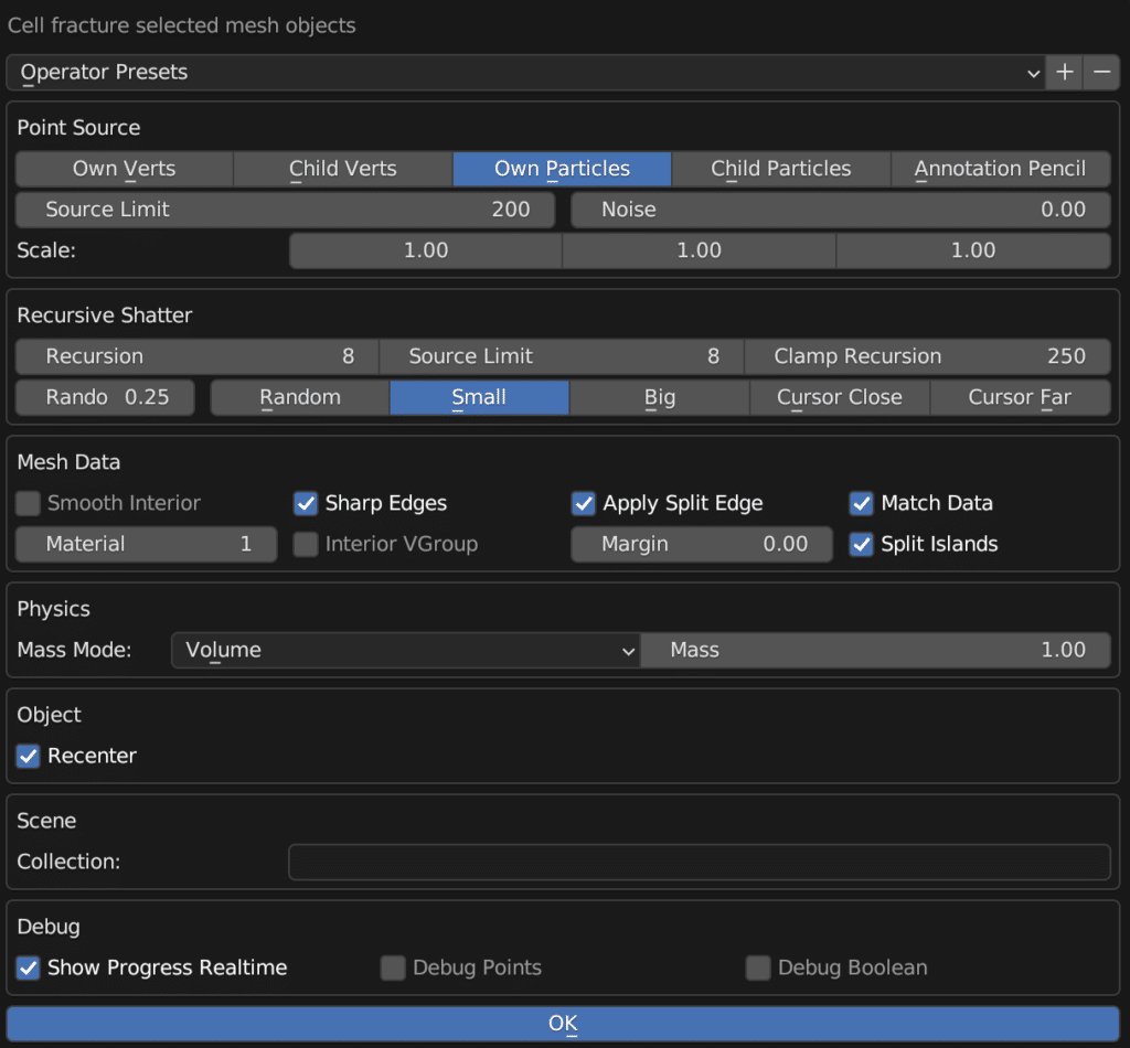 cell fracture options