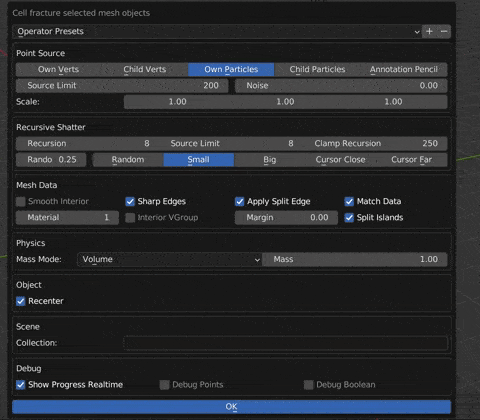 Example of cell fracture operator executing