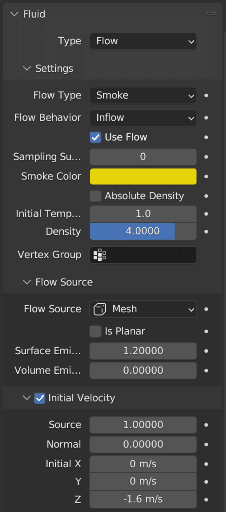Setting the color and density.