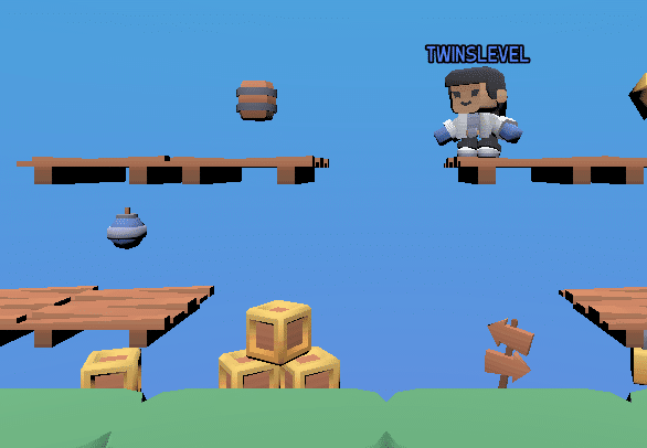 Screenshot of our game jam game. The image shows the player character as well as platforms and items.